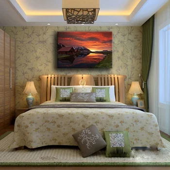 

Living Room Wall Art Pictures 1 Piece Sunset At Iceland Painting Brown Mountain Lake Canvas Prints Hut Poster Home Decor Framed