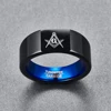 Personality 10mm Retro Big Head Style Tungsten Carbide Rings Vacuum Plating Black with Blue Rings Laser Masonic Sign  Jewelry 5