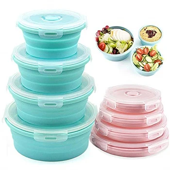 

Portable Folding Lunch Box Round Silicone Food Storage Container Collapsible Bowl Microwave Refrigerator High Temperature Resist