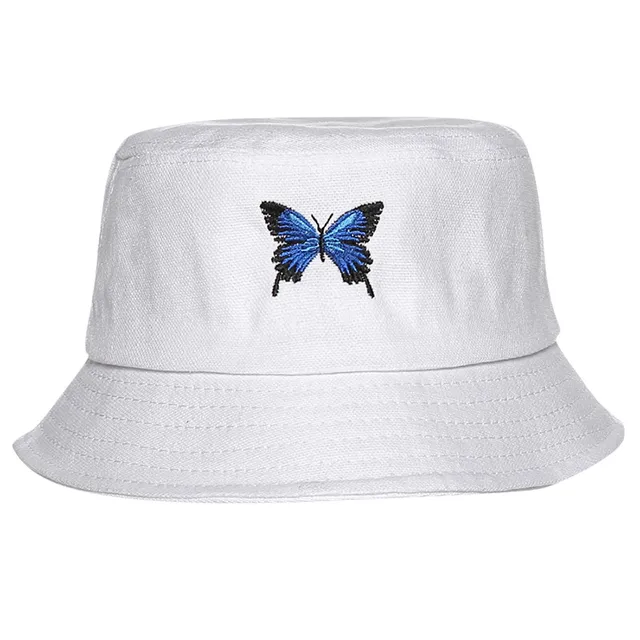 Women Blue Butterfly Embroidery Bucket 