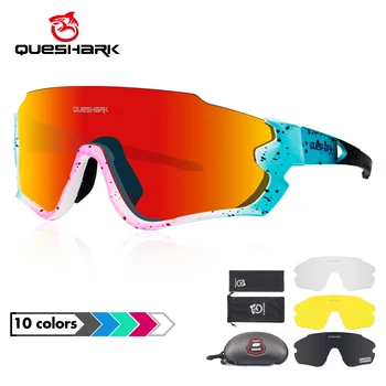 

QUESHARK QE45 Cycling Eyewear Bike Glassess for Men Women Polarized Cycling Goggles UV400 4 Lens For MTB Road Bike