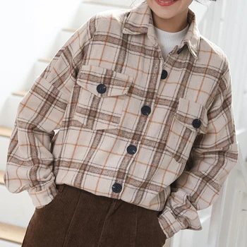 

Elegant Plaid Beige Coat Women Fall Winter Tartan Grey Coat Korean Fashion Runway Wool Ladies Vintage Outerwear Clothes Oversize