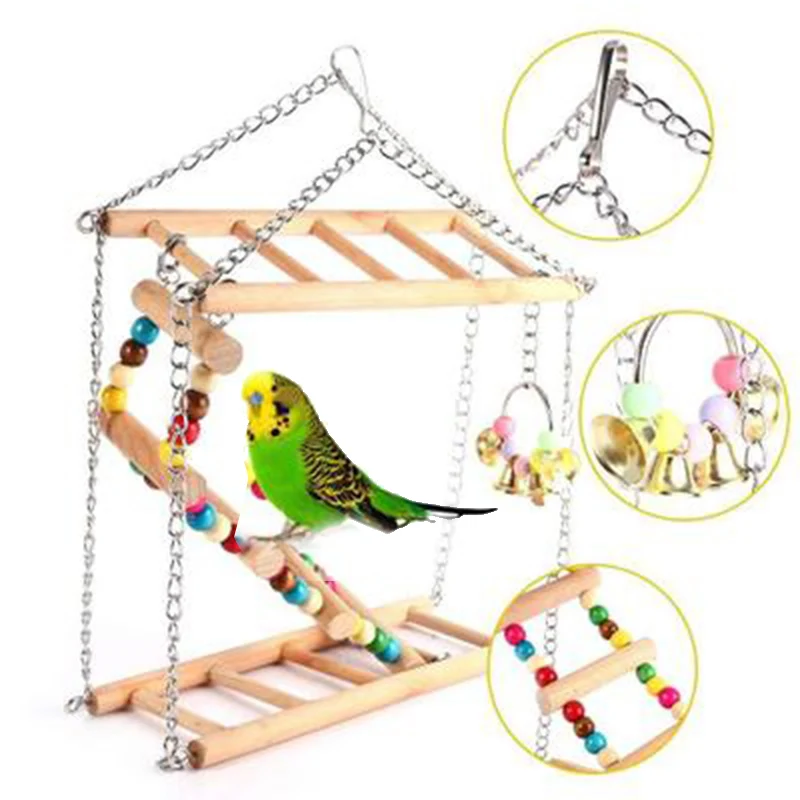 

Pet Hanging Ladder Wooden Suspension Bridge Steps Stairs Climbing Swing Double-Layer Toys for Birds LB88