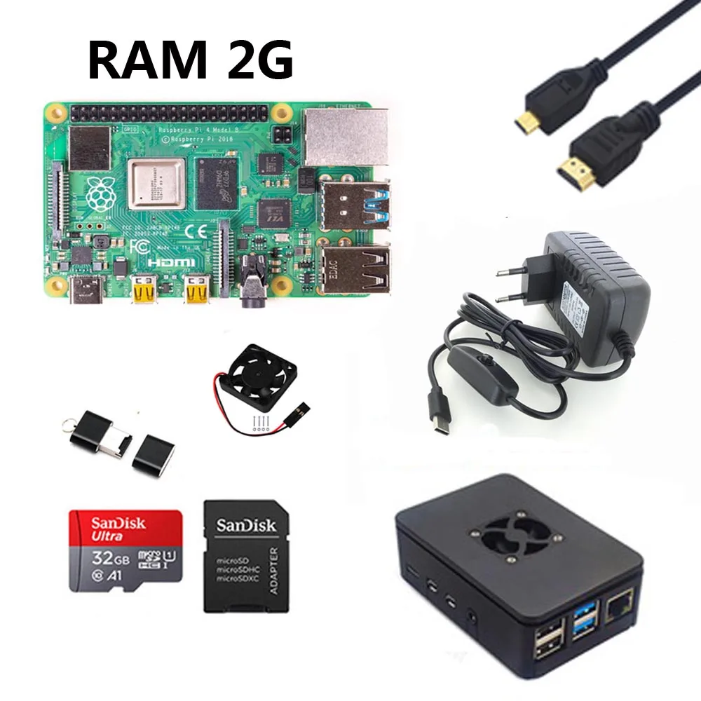Светло-голубой Raspberry Pi 4B стартовый комплект с Raspberry pi 4B 1G/2G/4G+ 32GB sd-карта+ ABS чехол+ 5V 3A мощность+ вентилятор+ радиатор+ HDMI - Цвет: Светло-голубой