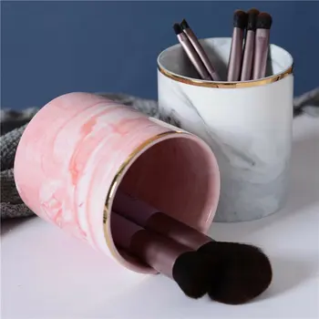 

Marble Gilt Edge Make Up Brush Container Ceramics Storage Box Desk Stationery Penholder Home Furnishings