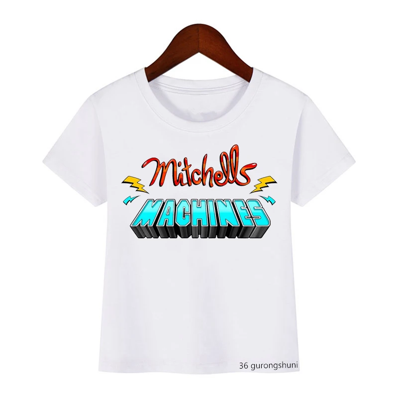 New Arrival koszulki dla chłopców Cartoon Mitchells Vs maszyny wydruk graficzny dziewczyny t-shirty śliczne Tshirt dzieci ubrania białe topy