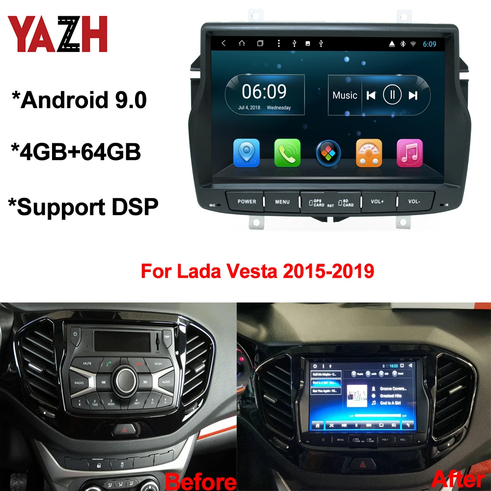 YAZH 8 0 &quotIPS Android 9 Авторадио плеер для Lada Vesta 2015 2016 2017 2018 2019 с 4 Гб 64 GPS навигационным