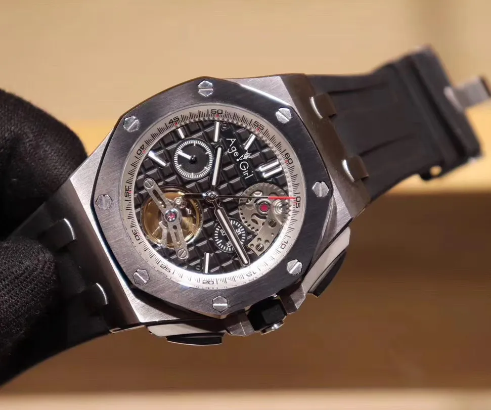 

Famous Brand New Men Automatic Mechanical Watch Sapphire Glass Back See Through Tourbillion Wristwatch Genuine Black Blue Rubber