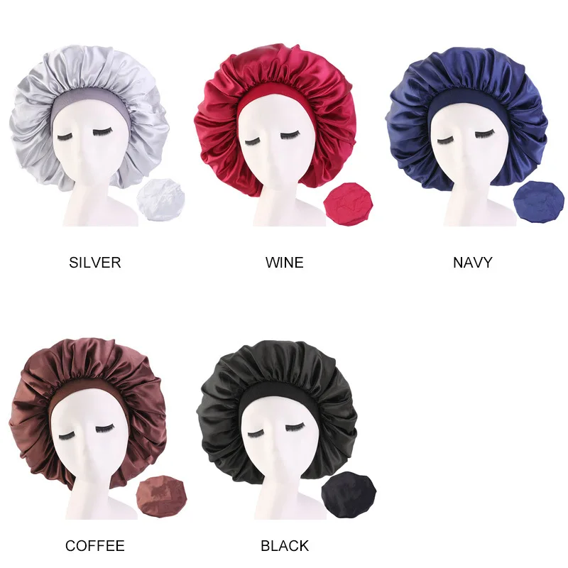 Large Print Satin Silky Bonnet Sleep Cap Width Elastic Band for Women Solid Color Head Wrap Lady Hair Accessories Wholesale Large Print Satin Silky Bonnet Sleep Cap Width Elastic Band for Women Solid Color Head Wrap Lady Hair Accessories Wholesale
