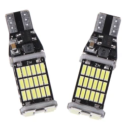 Ampoule LED de voiture T15 W16W, 12V DC, Canbus 4014 45SMD, feu de recul 6000K, 2 pièces/lot 