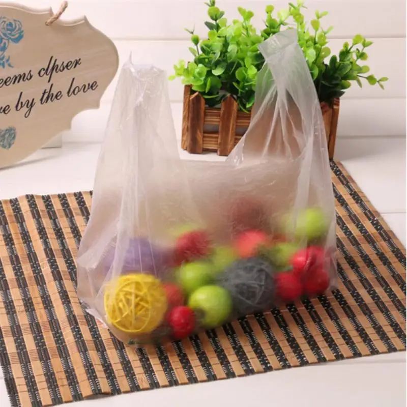 100Pcs Carry Out Retail Supermarket Grocery White Plastic Shopping Bag 28.5x18cm