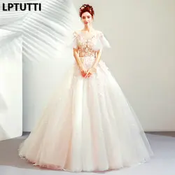 LPTUTTI аппликации бисером Новая Винтажная принцесса свадебное платье Бохо невесты Простые Вечерние длинные Роскошная свадебная одежда