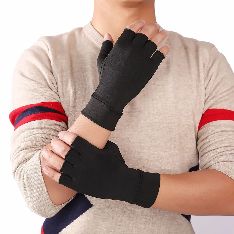 1 пара компрессионные перчатки при артрите для женщин и мужчин совместное Обезболивание половина Скоба для пальцев лечебный наручный поддержка противоскользящие