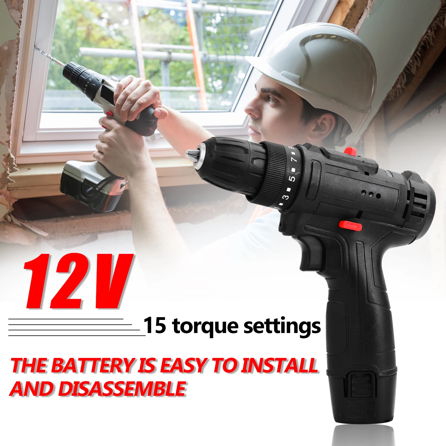 

12V Multifunctional Electric Drill Home Cordless Drill High-Power Lithium Battery Rechargeable Electric Screwdriver Power Tools