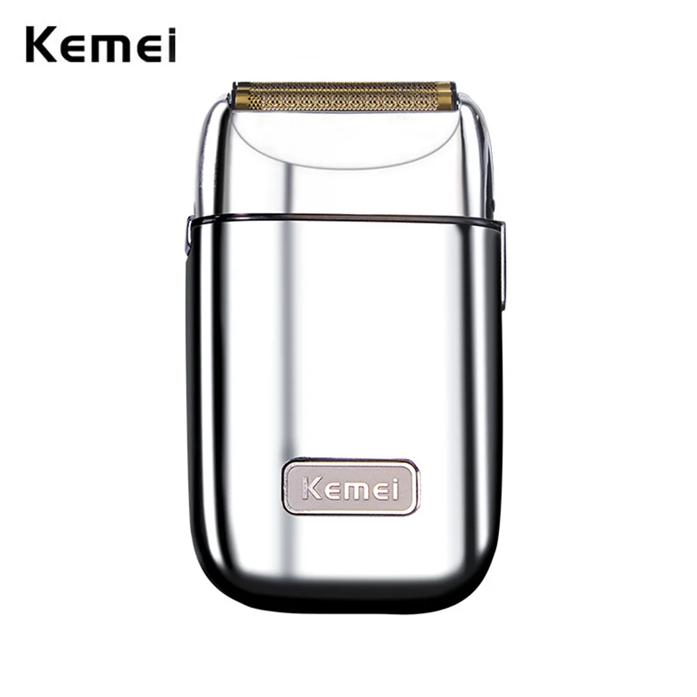 Electric Shaver Kemei Pro Barberology Metal Double Foil Shaver Titanium Super Close Razor Cordless Zero Retractable Trimmer for Finishing Gold