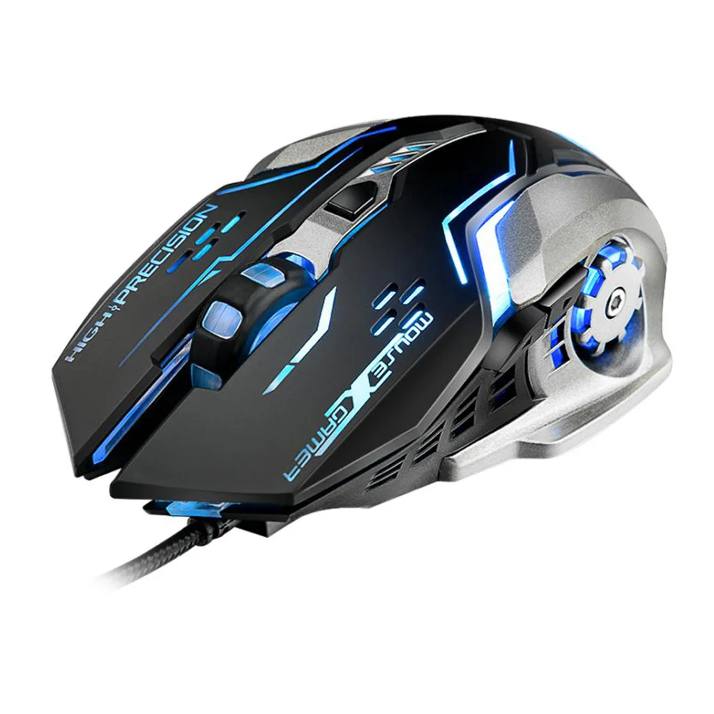 Computer Mechanical Mouse Standard Wired Mice Golden USB Port with 6 Buttons, for Gaming Office, Colorful LED RGB Backlit