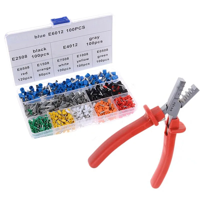 Ferrule Crimper Plier Crimp Tool Kit Set Awg 10-23 Cable Wire Terminal Connector With Hand