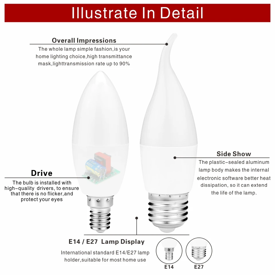 Iluminação do candelabro, E14, E27, 220V-240V, 5W, 7W, 10Pcs, Lot