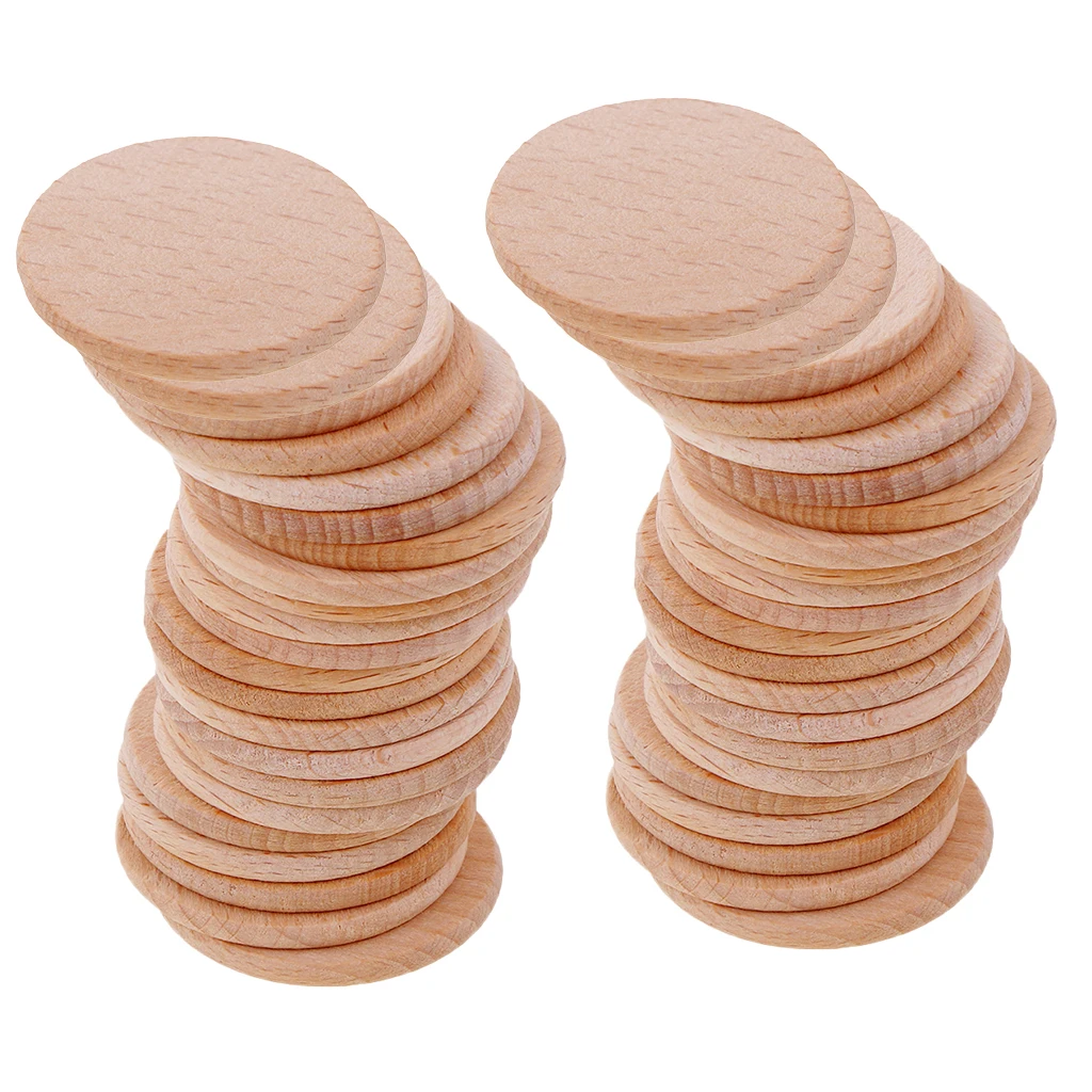 50x Wood Circles Chips Slices For Board Game Home Wedding Party Decors