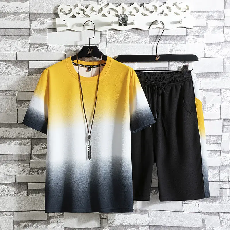 Men's Summer Short-sleeved Sport Suit Outdoor Running Breathable Quick Dry Sports Suit Student Loose Shorts Two-piece Set