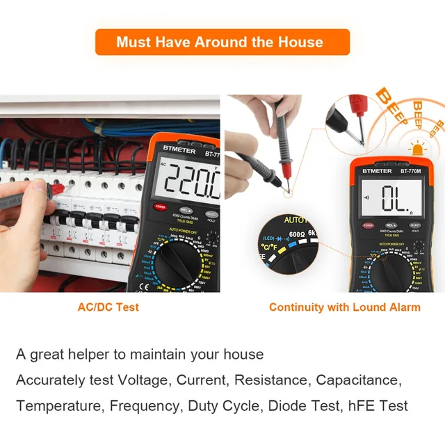 BTMETER BT-770K Auto Multimeter With RPM & Dwell – AC/DC Clamp, 6000 Counts, For Car Diagnostics