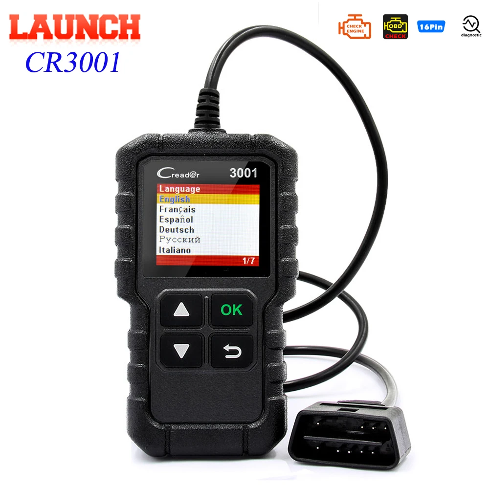 LAUNCH X431 CR3001 полный OBD2 сканер OBD 2 считыватель кодов двигателя Creader 3001 автомобильный диагностический инструмент PK CR319 AD310 ELM327 сканирующий инструмент