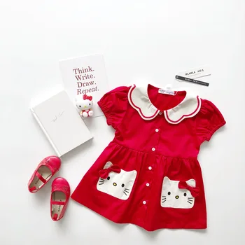 

Tonytaobaby Summer New Girls Cartoon Leisure Red Dress Princess Kids Dresses for Girls