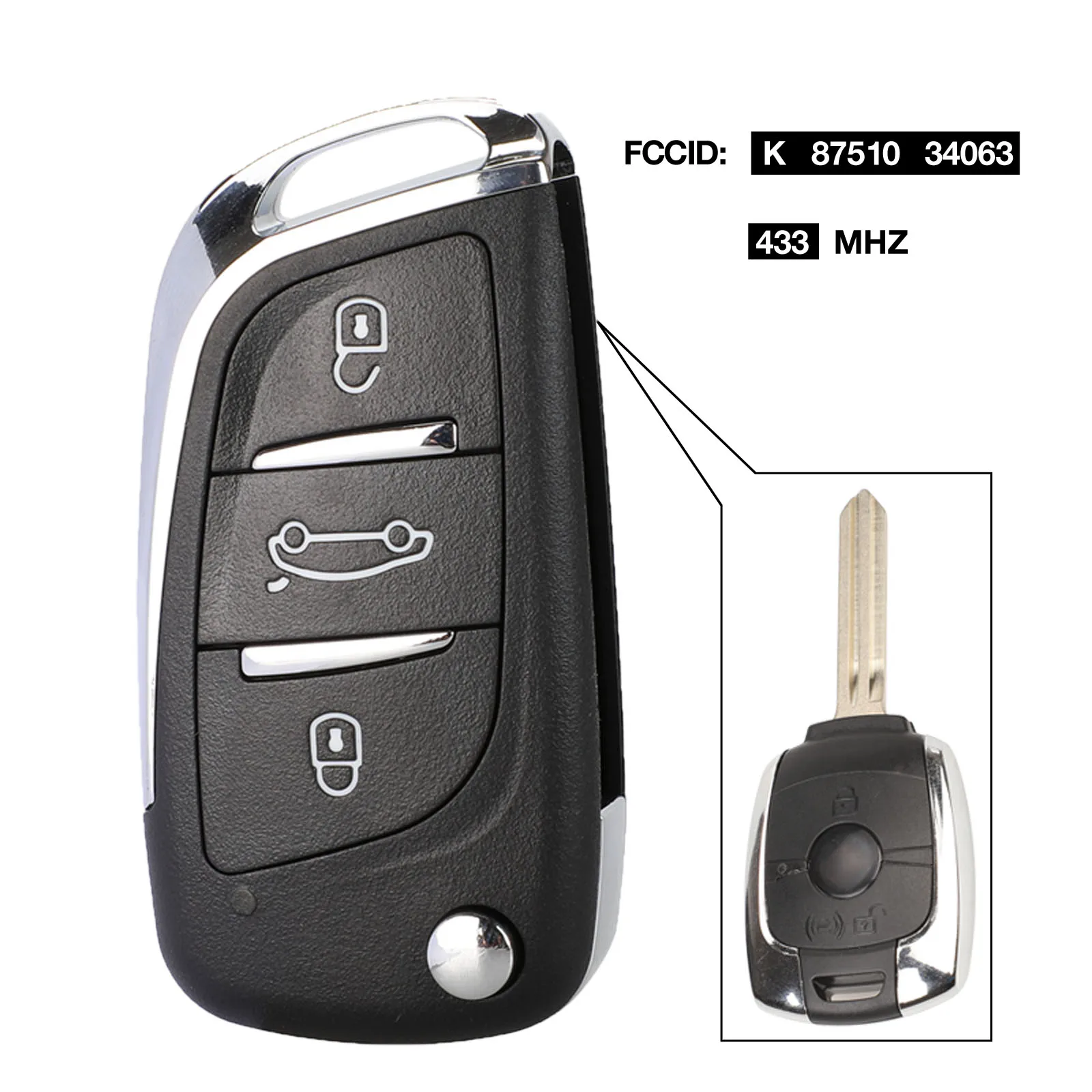 K 87510 34063 Kutery 3 кнопки дистанционного управления для SSANGYONG ключ с электроникой 433 МГц Actyon Kyron Rexton, Korando Uncut Blade ключи для автомобиля - Количество кнопок: K 87510 34063