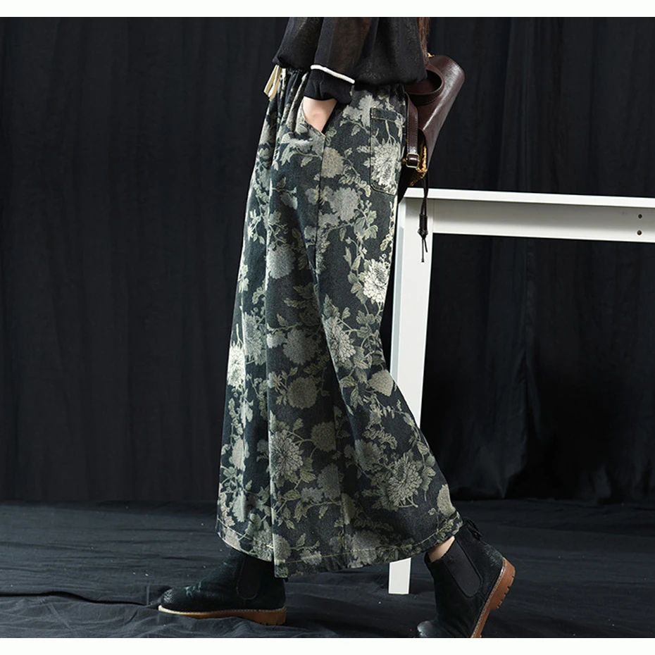 Женские широкие джинсы джинсовые брюки-брюки Ретро Винтажные модные повседневные большие свободные негабаритные с цветочным принтом AZ69171618