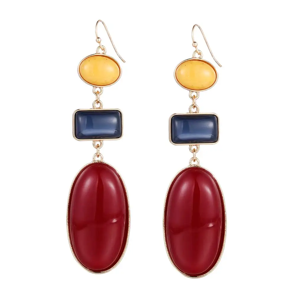 

Korean New Long Acrylic Drop Earrings For Women Girl Vintage Geometric Oval Red Dangle Earrings Bohemian Party Jewelry Wholesale