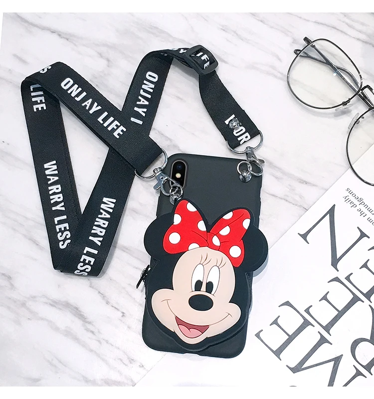 3D милый кошелек на молнии с Минни, мультяшный чехол для телефона для iPhone 6, 6s, 7, 8 Plus, X, XR, XS, 11Pro Max, мягкий силиконовый чехол-кошелек из ТПУ
