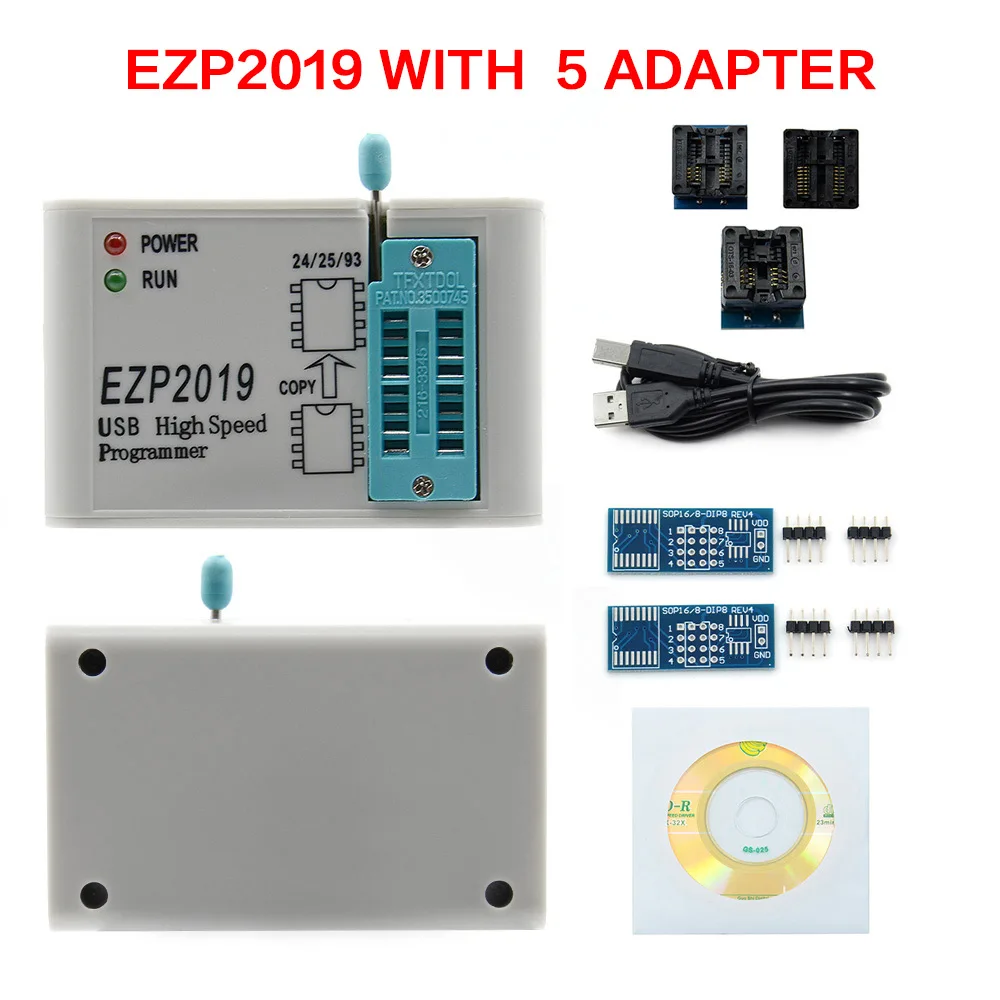 Высокая скорость EZP2019 USB SPI программист лучше, чем EZP2010 2011 поддержка 24 93 EEPROM Флэш-биос - Цвет: with 5 adapter