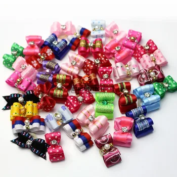 

300PCS Mixed Colors Dog Hair Bows Dog Grooming For Dog Pet Puppy Cat Bowknot Puppy Rubber Band
