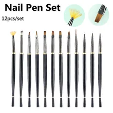 

12Pcs/Set Nail Brush Japanese Style With Cover Girls Women Metal Pull Line Gradient Nail Art Drawing Rod Pen Set Manicure Tools