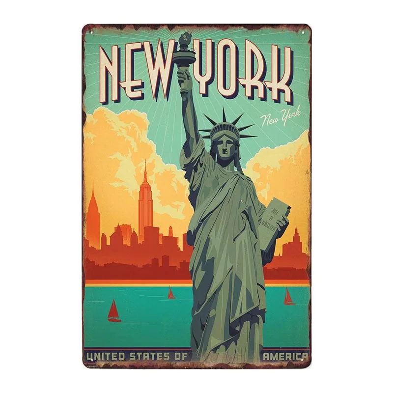 Соединенные Штаты Нью-Йорк металлический плакат ретро Оловянная табличка старинное украшение бар безаварийные тарелки домашний декор 20x30 см
