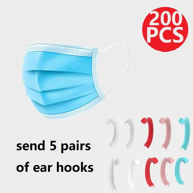 

200Pcs 3Layer Super High Quality Disposable Dust Mask Dustproof Masks Nonwoven Fabric Mouth Face Blue Masks Anti-Dust