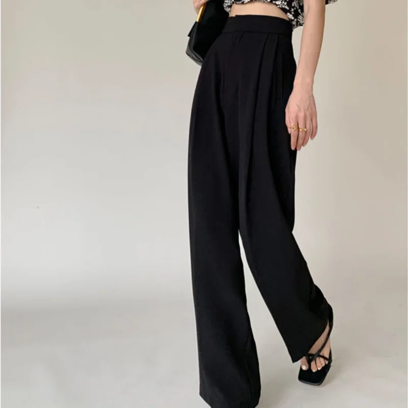 Designer Elegant Suit Pants Women Summer 2021 Slim Casual Korean Fashion Wide-legged Pants Solid High-waist Office Lady Clothing
