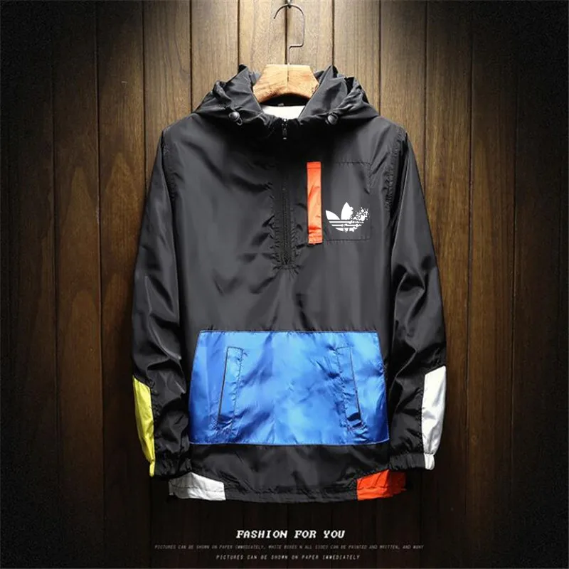 

Spring Autumn Men's Waterproof Hooded Jackets Slim Fashion Brand Male Print giacca uomo Young Style Jackets Coat Zipper Jacket