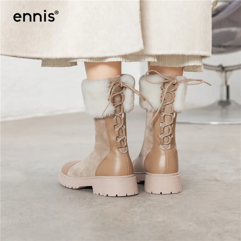 ENNIS/теплые зимние сапоги; женские зимние сапоги на меху; узкие сапоги из искусственной замши на платформе; обувь из плюша с кружевом сзади; модная кожаная обувь черного цвета; A9372