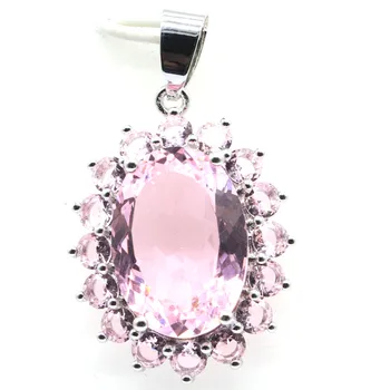 

36x21mm Beautiful Big Oval Gemstone Pink Kunzite Ladies Present Silver Pendant