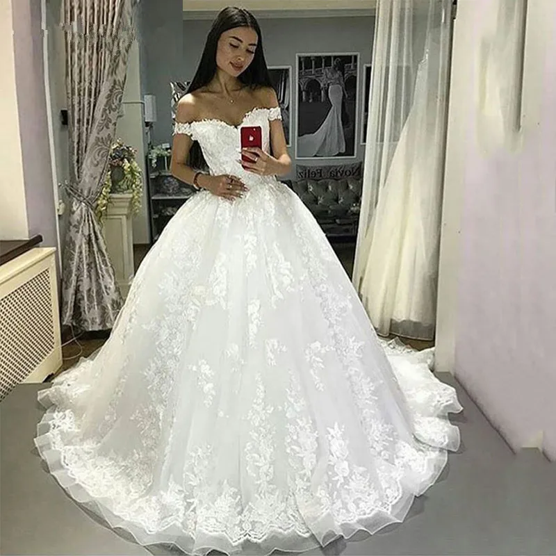 Robe De Mariee Elegante Pizzo A-Line Abiti Da Sposa Sweetheart Flowers Off The Shoulder Abito Da Sposa Boho Arabo Abiti Da Sposa