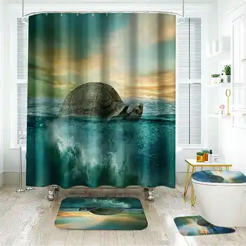 

3D Ocean Bathroom Set Waterproof Shower Curtain Non-slip Mats Bath Carpets Toilet Seat Cover Lid Floor Mat Bathroom Decor
