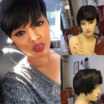 

Cool Bob Wigs For Women Short Straight Synthetic Wigs For African American Free Part Machine Wigs Natural 1B Colors 6 Inches