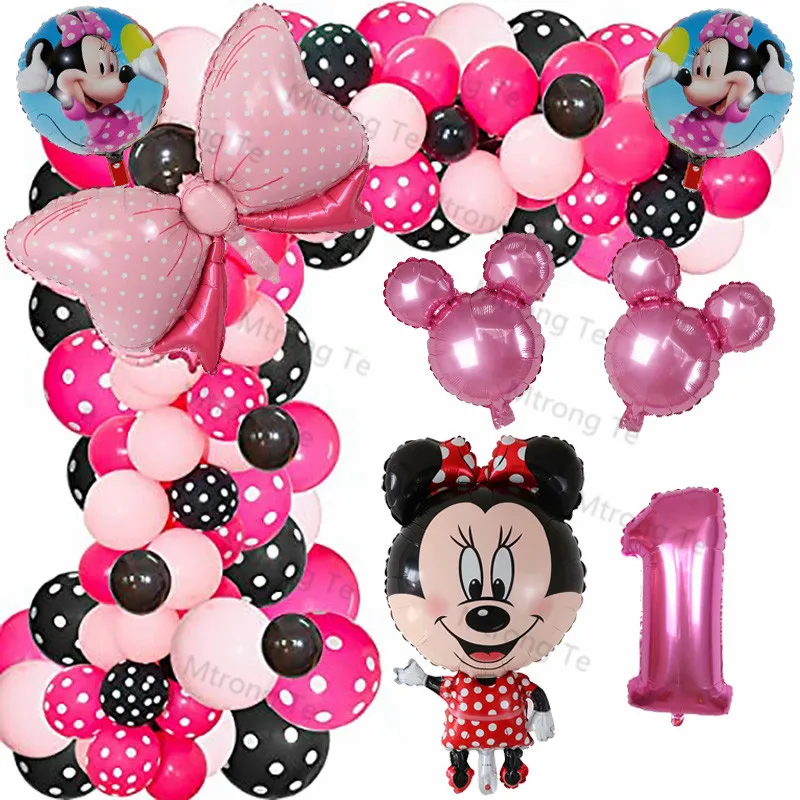 

1set Mickey Minnie Mouse Head Latex Balloons Pink Garland Arch Kit Number Globos Baby Shower Birthday Party Decoration Kids Toy