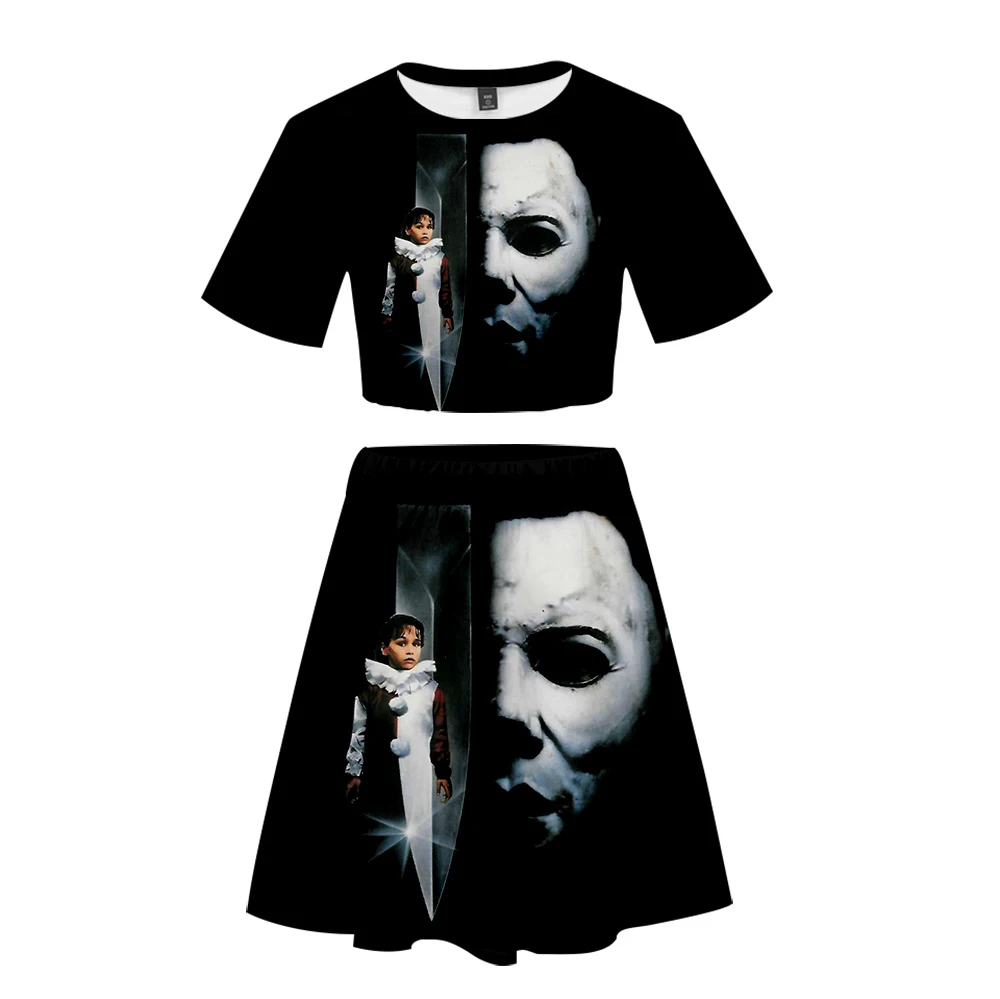 2019new two piece set skirts Ghost child 3d print Cheerleader stranger things tracksuit for women skirt