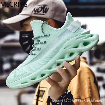 

men lightweight blade running shoes shockproof lack up breathable male sneakers height increase walking Gym shoes man