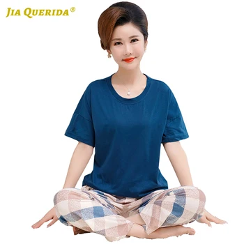 

Short Sleeve Woman Crew Neck Casual Style Fashion Style Pajamas Set Homesuit Homeclothes Sleepwear Crew Neck Woman Clothes