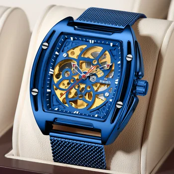 

Blue Automatic Watch Men Top Brand Luxury Stainless Steel Smart Mechanical Watches for Men Military Skeleton Clock reloj hombre