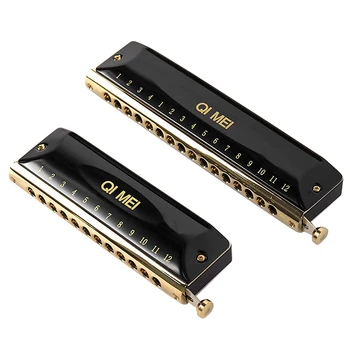 

QIMEI Professional Chromatic Harmonica Key of C Mouth Organ Black Good Voice