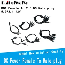 Adaptateur de répartiteur de voie mâle, alimentation 1 femelle à 2 3 4 5 6 8, câble de prise 5.5mm * 2.1mm 12V pour caméra de vidéosurveillance 